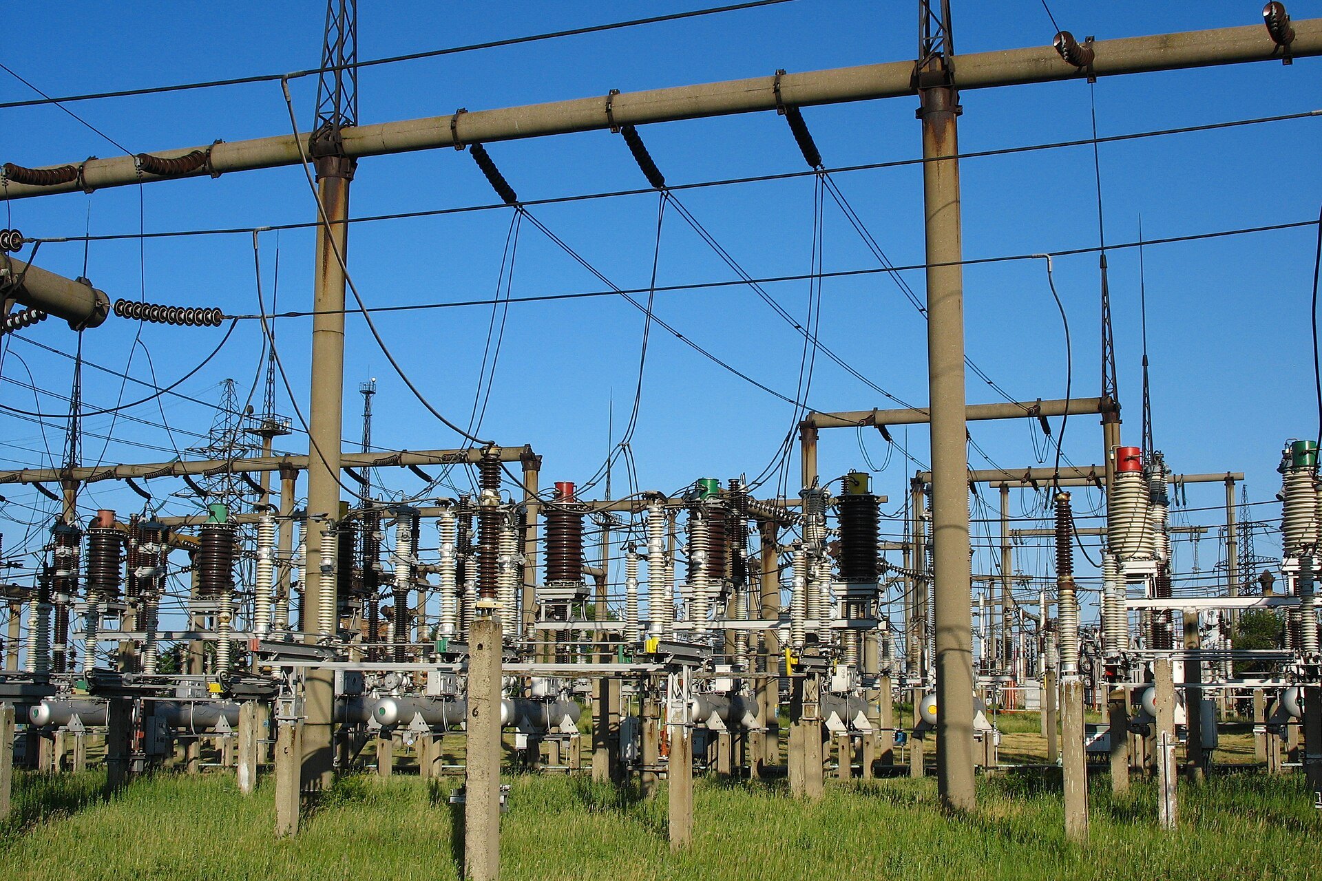 Data centre power costs: switchyard of a high-voltage electrical substation